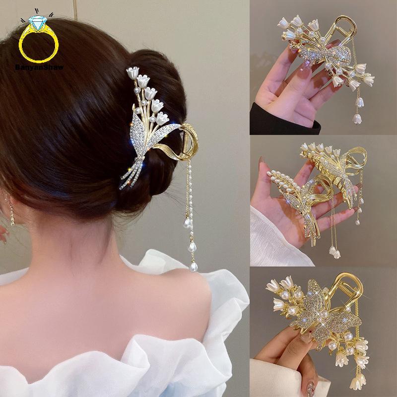 [BANY] Strass Pérola sel Garra De Cabelo Para Mulheres Meninas Elegante Rabo De Cavalo Grampo Moda Acessórios Requintado