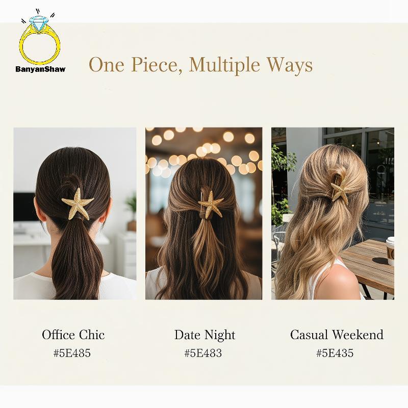 [BANY] 3 Pçs/set Moda Europa América Golden Starfish Shell Dubill Grampo De Cabelo Para Mulheres Elástico Menina Acessór