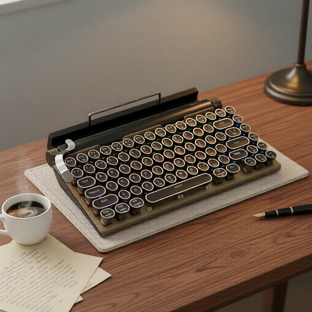 Teclado Mecânico Retro RGB | Sem fio, Troca Rápida para Laptop/iPad/Tablet/Celular
