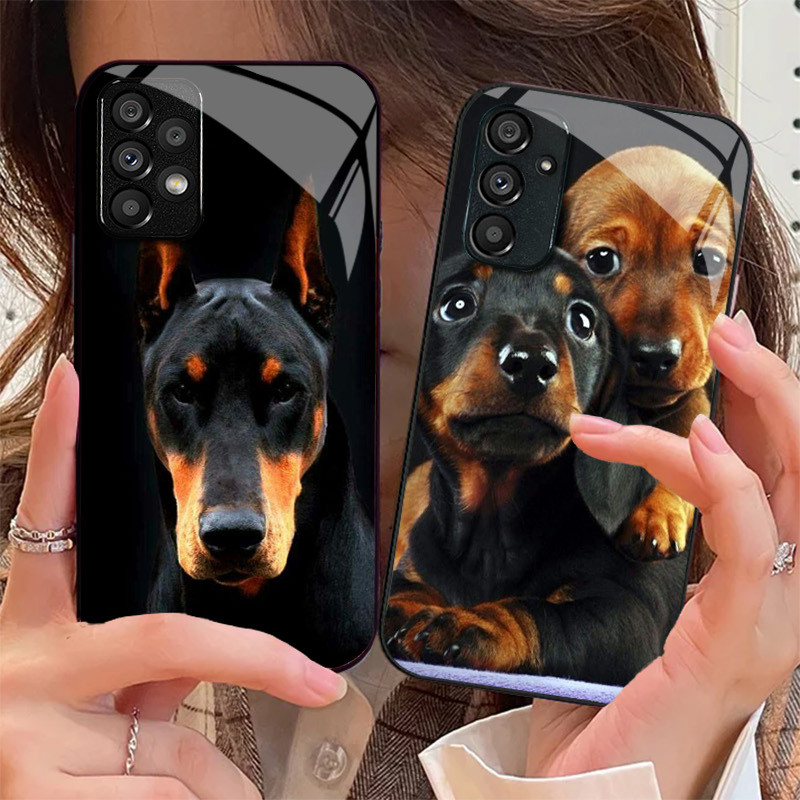 Dachshund Doberman Cão Pinscher 02 Vidro Temperado Caso De Telefone Para Samsung Galaxy A16 A15 A25 A35 A55 A53 A54 A34