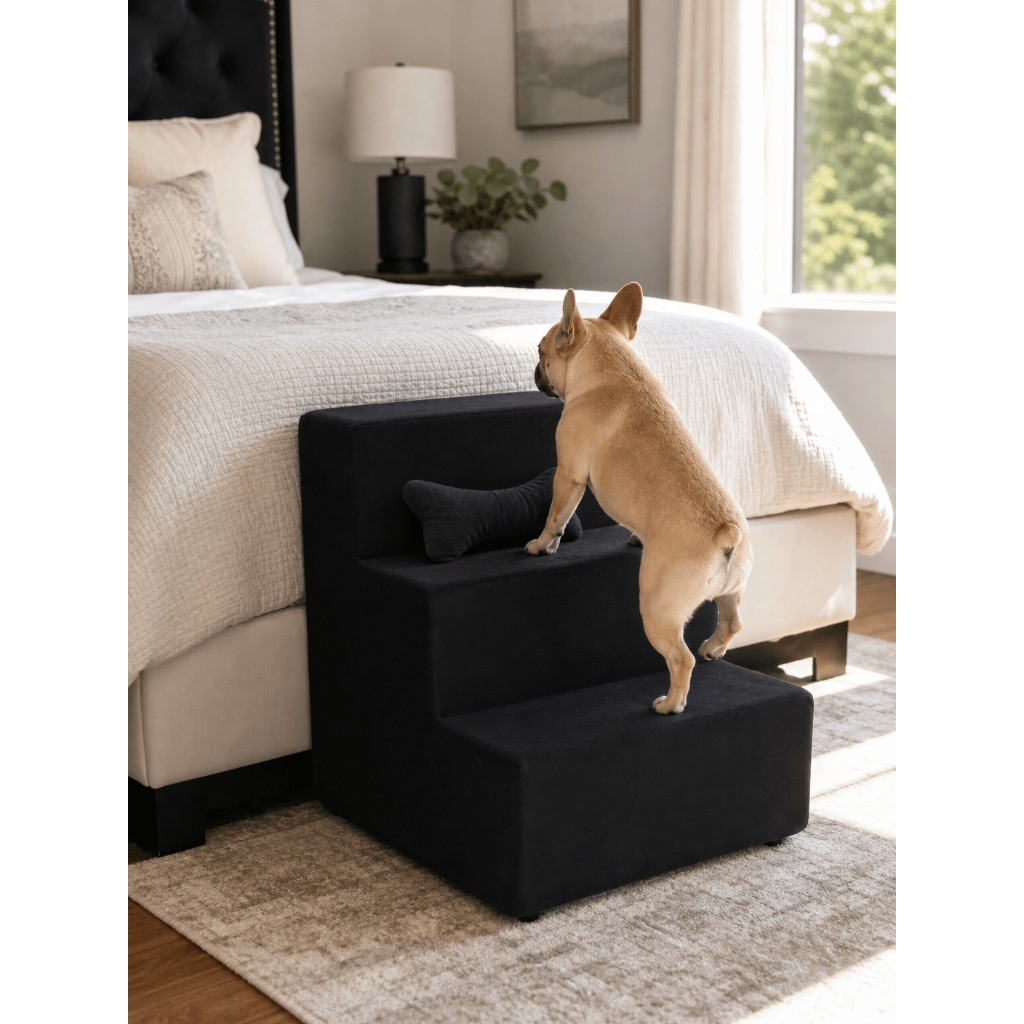 Escadinha Pet 3 Degraus preto Para Cachorro Dachshund Shih Tzu Pinscher Subir na Cama