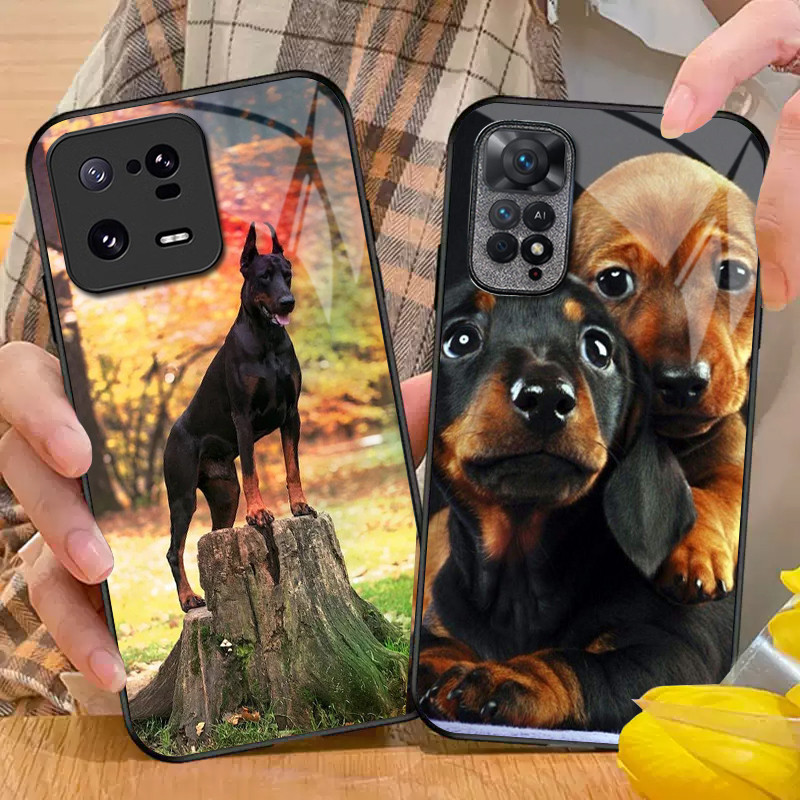 Dachshund Doberman Cão Pinscher 02 Caso De Telefone Vidro Para Xiaomi POCO X7 X3 X4 GT NFC X5 X6 PRO 5G F3 F4 F5 M3 M4 M