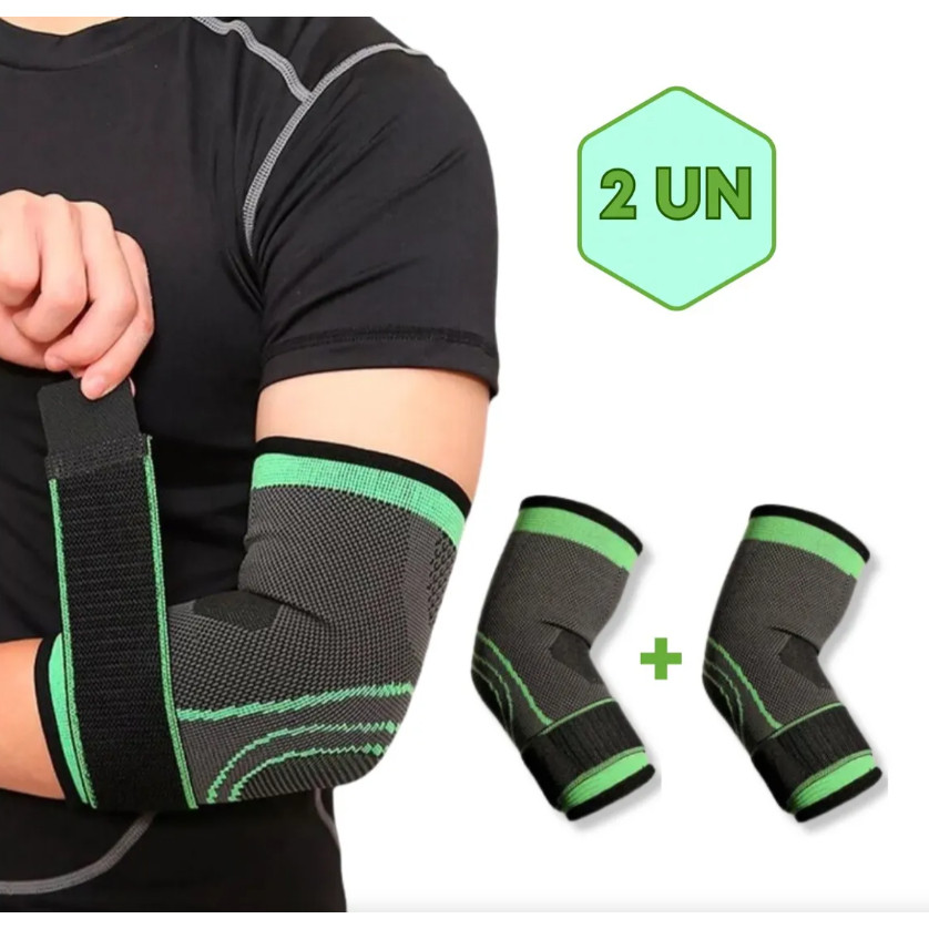 Kit 2 Cotoveleiras de Compressão Esportiva Ajustável com Faixa de Ajuste para Treinos e Esportes
