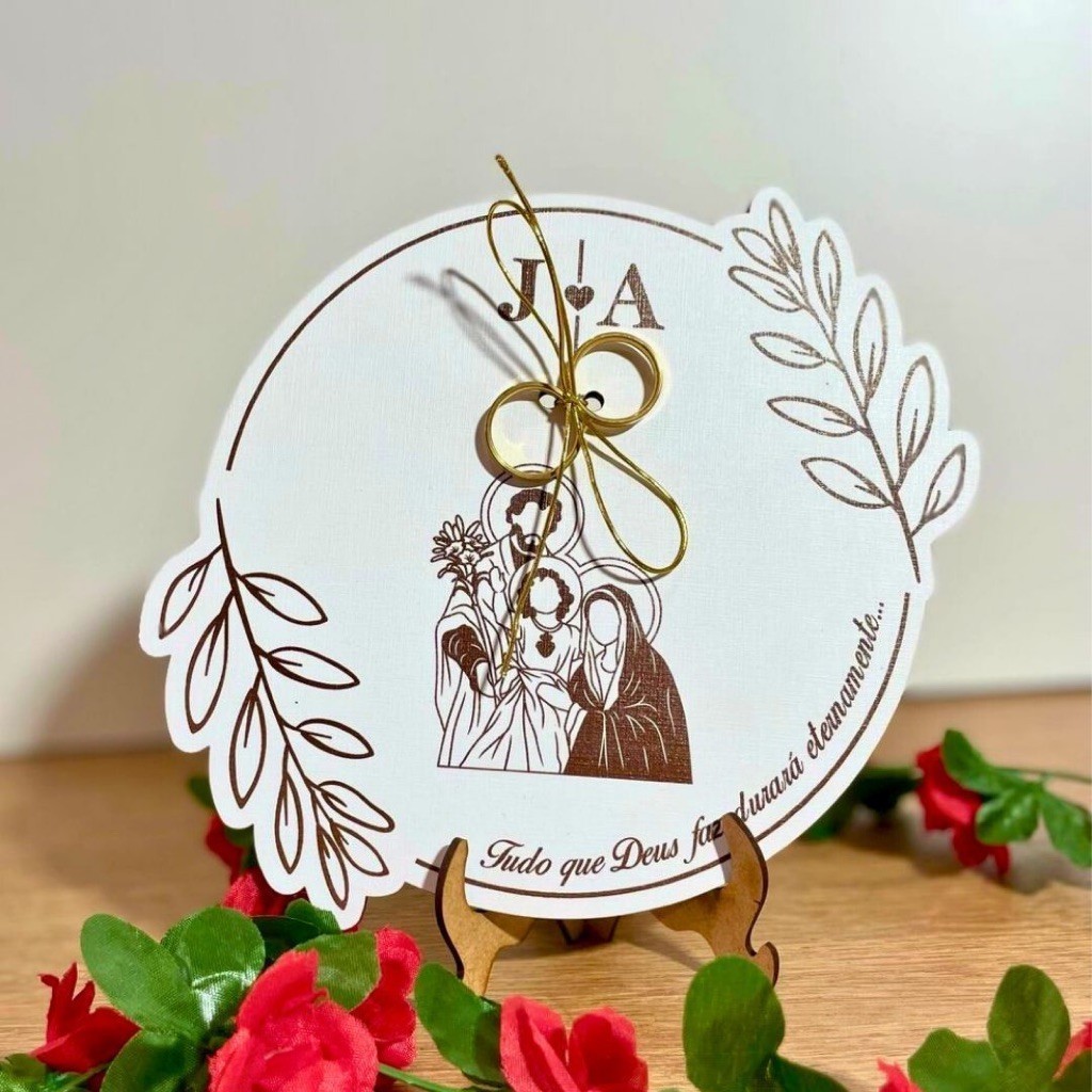 PORTA ALIANÇA PARA CASAMENTO SAGRADA FAMÍLIA  PERSONALIZADO