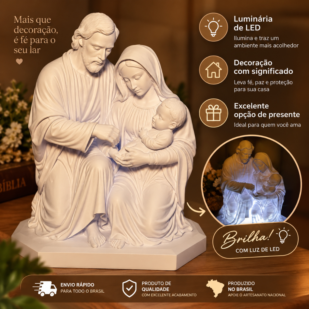 Luminária Sagrada Família - Decoração Religiosa para Casa e Bancada - Tamanho: 18cm