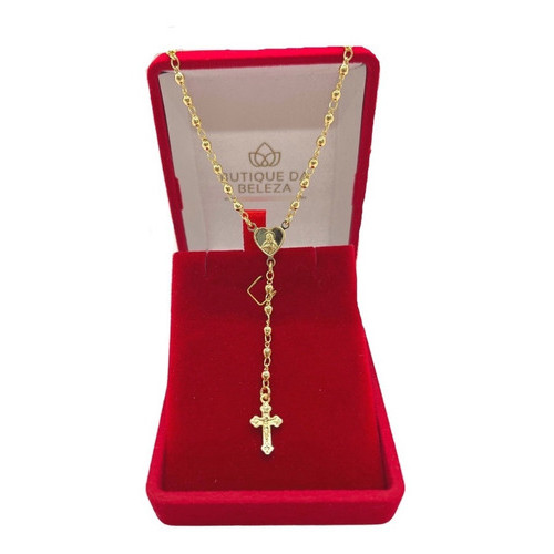 Colar Folheado a Ouro Terço 45cm - Sagrado Coração - Semijoia Fina