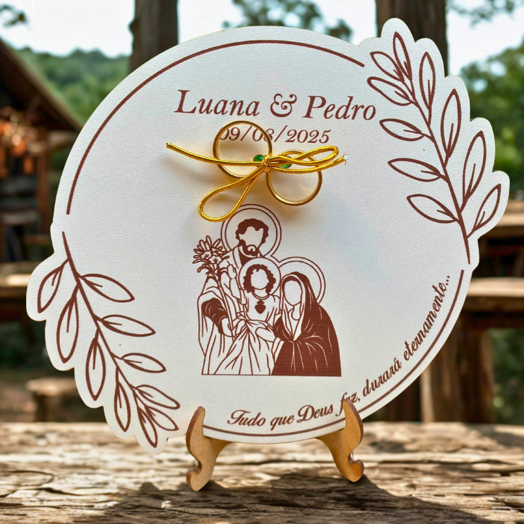 PORTA ALIANÇA PARA CASAMENTO SAGRADA FAMILIA PERSONALIZADO