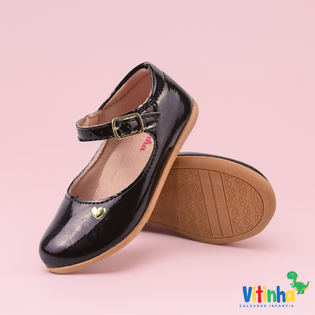 Sapatilha Infantil Feminina Menina Moda Barato Preto de Coração