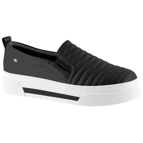 Tênis Calce Fácil Feminino Preto Via Uno Conforto Estilo Casual Perfeito Solado Branco Flatform Moderno