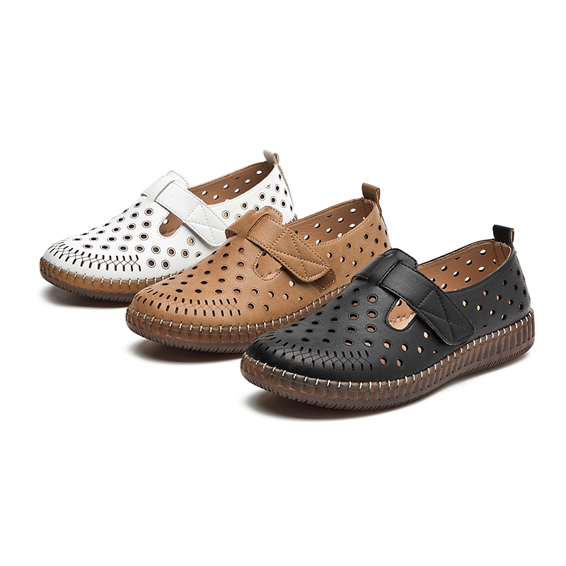 Meijile Sapatos Femininos de Couro com Furos para Conforto e Estilo Casual em Branco, Preto e Marrom224