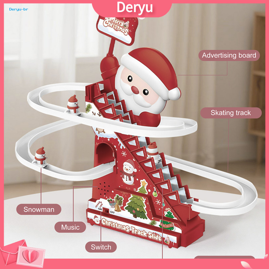 Santa Roller Coaster Toy Christmas Climbing Stairs Slide Toddler with Music Led Lights Electric Ski Slope Race Track 5 S