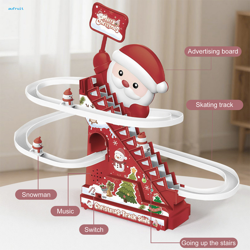 Christmas Climbing Stairs Slide Toy Santa Roller Coaster Toddler with Music Led Lights Electric Ski Slope Race Track 5 S