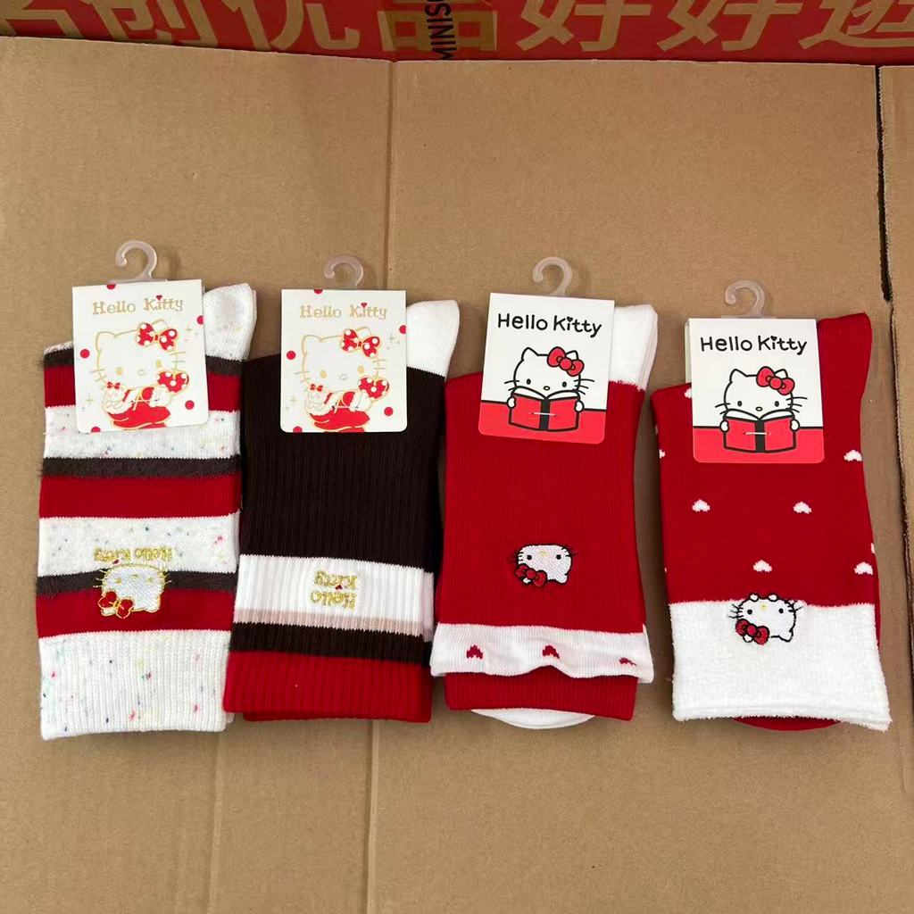 Produto famoso Sanrio Family Series Vermelho Marrom Meias Longas Hello Kitty Red Love Hello Kitty