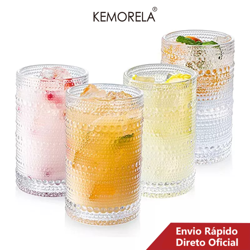 KEMORELA 1PC  Copos De 350ML De Vidro Alto Para Bebidas Vintage Crystal Tumblers Clear Embossed Glass Românticos Geladas Copo De Cerveja