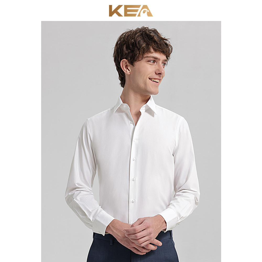 KEA novo estilo camisa masculina de negócios Formal Wear branco espinha de peixe padrão fino-ajuste trabalho profissiona