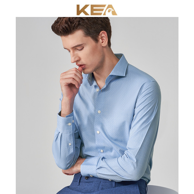 KEA camisa masculina de manga comprida gola Windsor negócios Casual camisa de algodão puro fino ajuste não-ferro Formal