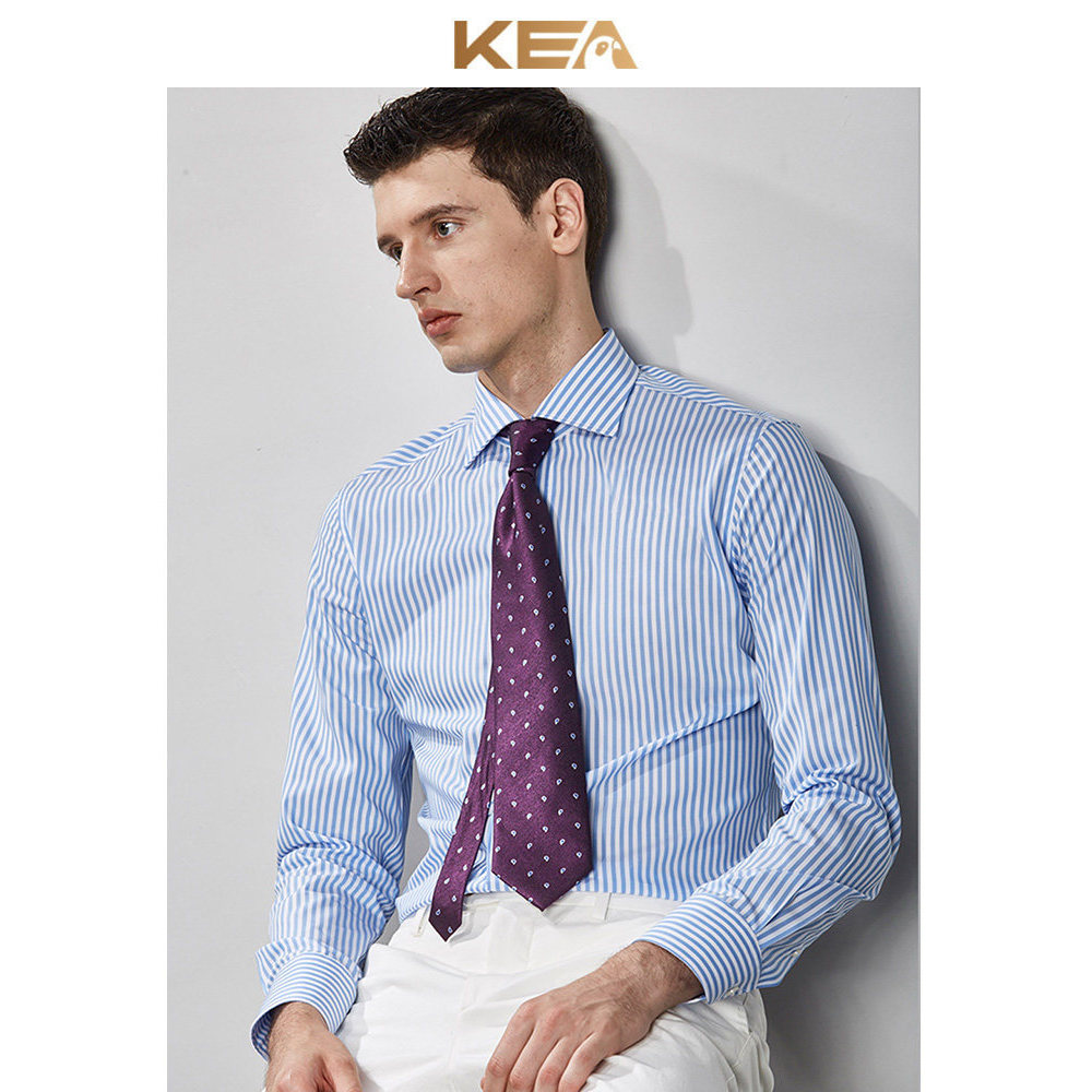 KEA Camisa Masculina Italiana de Manga Comprida Listrada Slim-fit Windsor Collar Camisa Masculina Business Casual Algodã