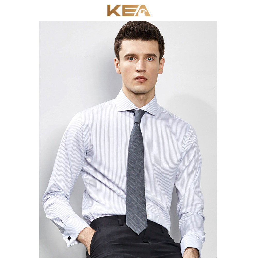 KEA Camisa Masculina Manga Longa Listrada Slim-fit Business Casual Camisa Masculina Puro Algodão Não-ferro Roupa Formal