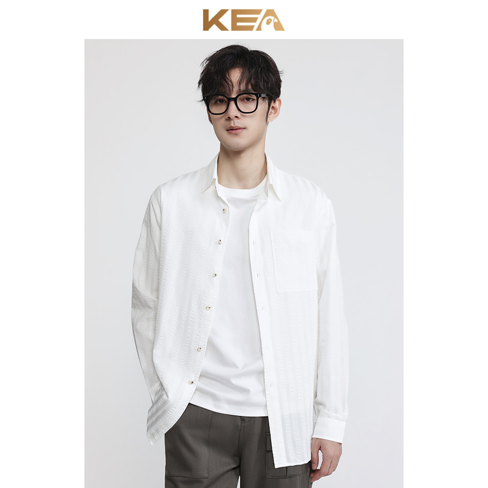 KEA primavera estilo Hong Kong Retro listras verticais masculino Casual camisa de manga comprida de alta qualidade solto