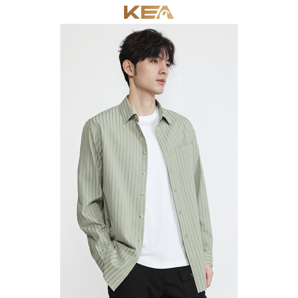 KEA roupas de outono estilo Hong Kong Retro listrado camisa de manga comprida masculina High-Ding Casual All-Match manga