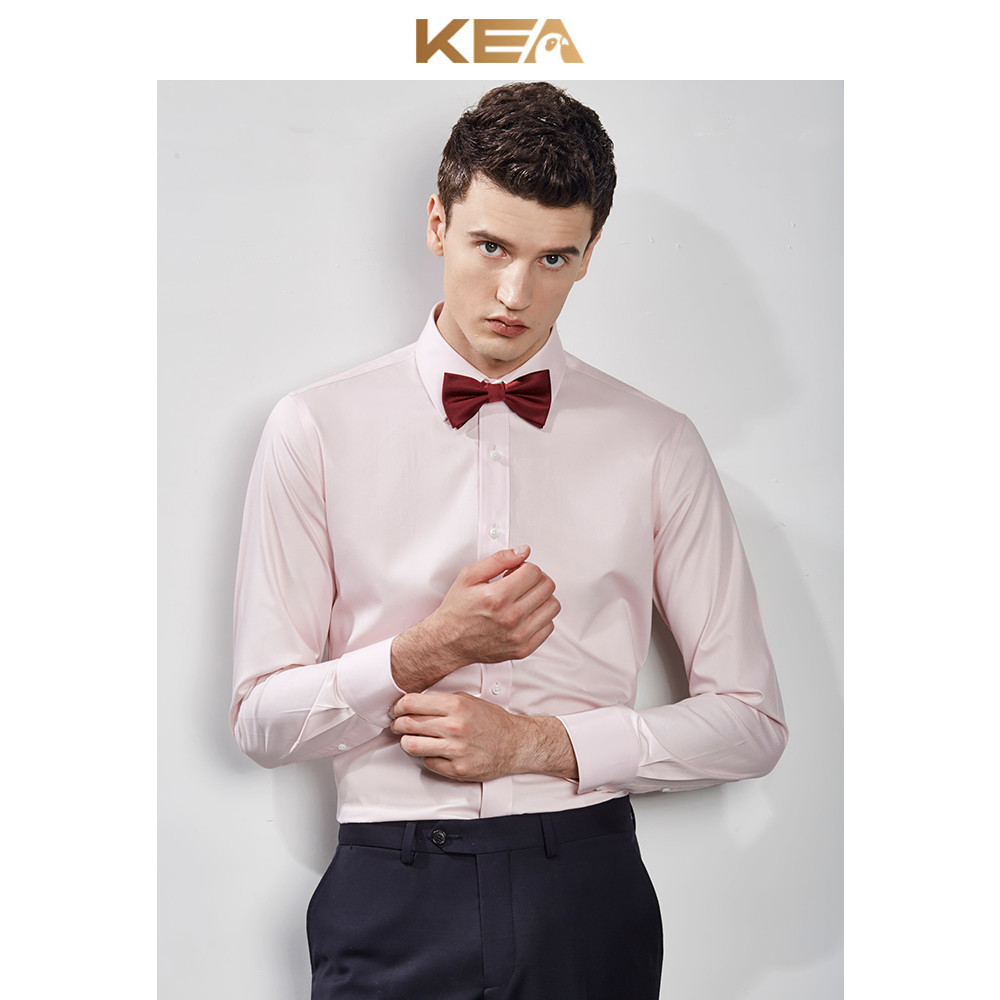KEA rosa noivo camisa masculina manga longa padrinhos magro-ajuste branco vestido Formal casamento não-ferro camisa masc