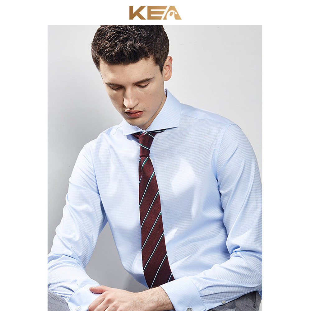 KEA Camisa Masculina De Manga Comprida Estilo Italiano Slim-fit Puro Algodão Não-Ferro Business Casual Verificado Windso