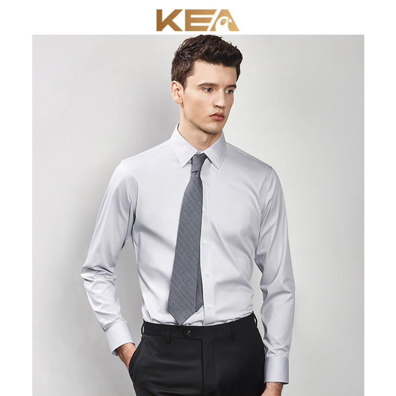 KEA Camisa masculina de manga comprida confortável Xinjiang algodão negócios Casual profissional Formal Wear sarja Slim-