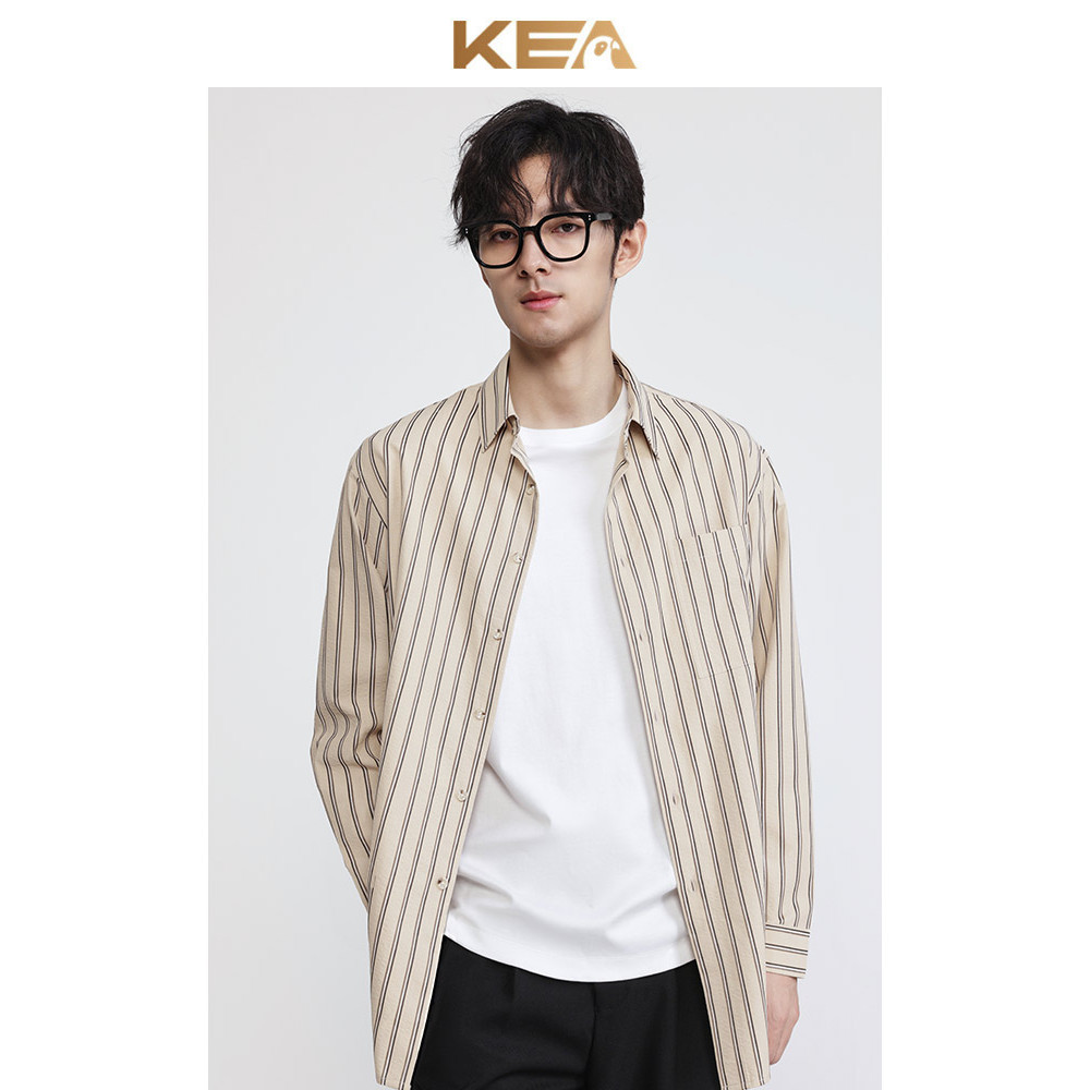 KEA Hong Kong estilo Retro tira Vertical listrado camisa de manga comprida masculina Casual não-ferro de alta qualidade