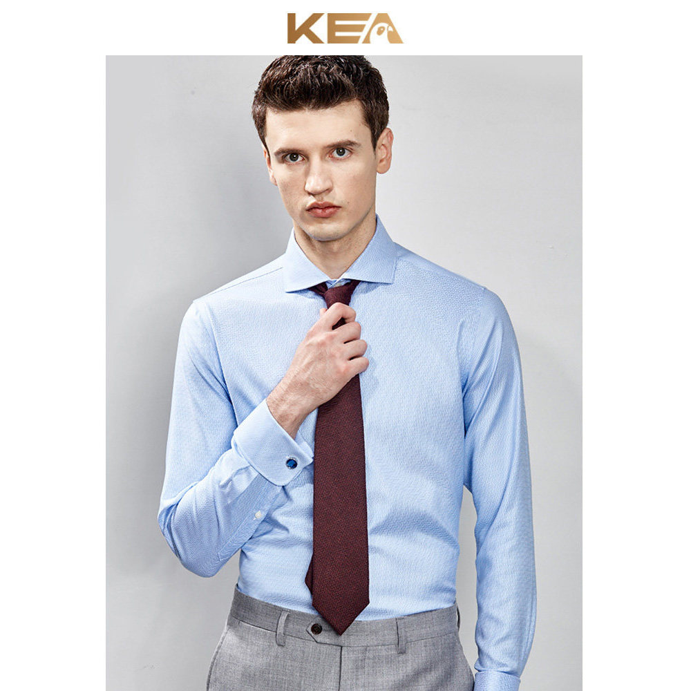 KEA camisa francesa masculina de manga comprida, roupa Formal de negócios, Slim Fit, abotoaduras, Houndstooth, algodão p