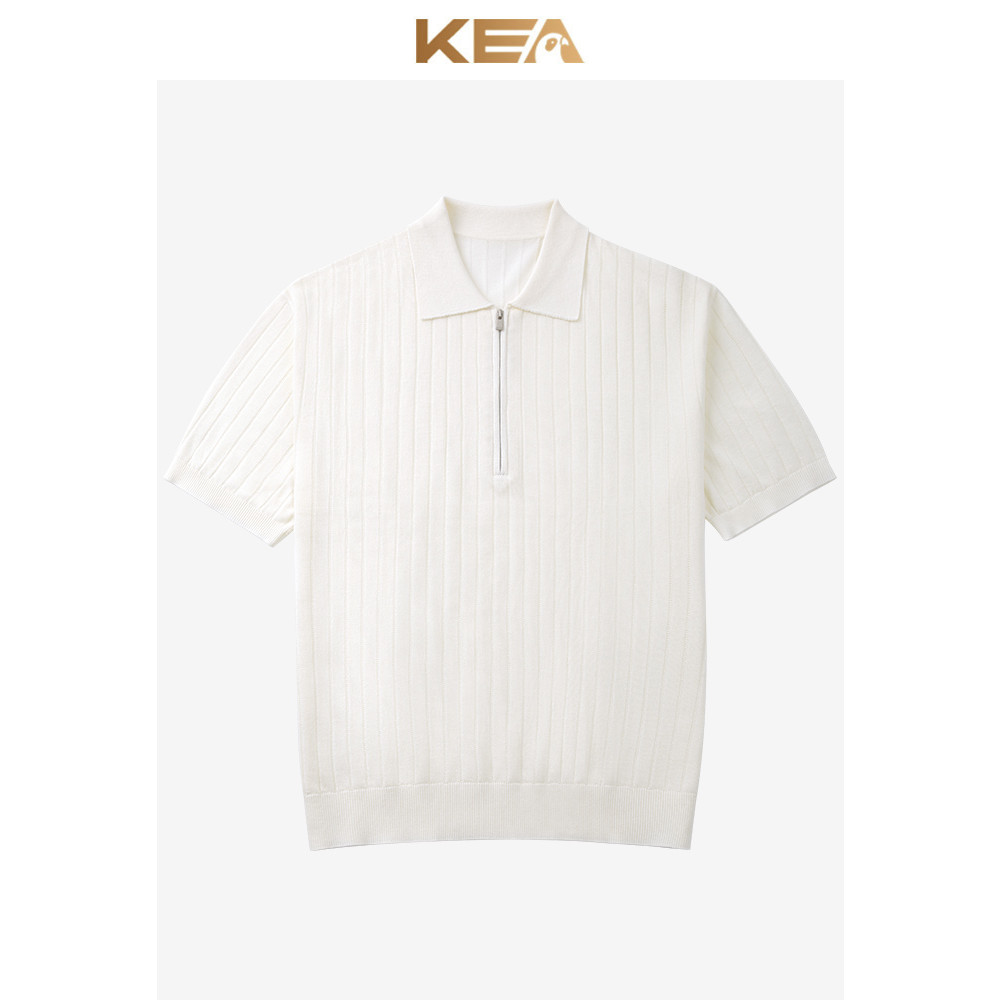 KEA Verão Masculino Lapela Cor Sólida Malha Pit Strip POLO Camisa Casual Solta Meio Zíper Bottoming Manga Curta T @