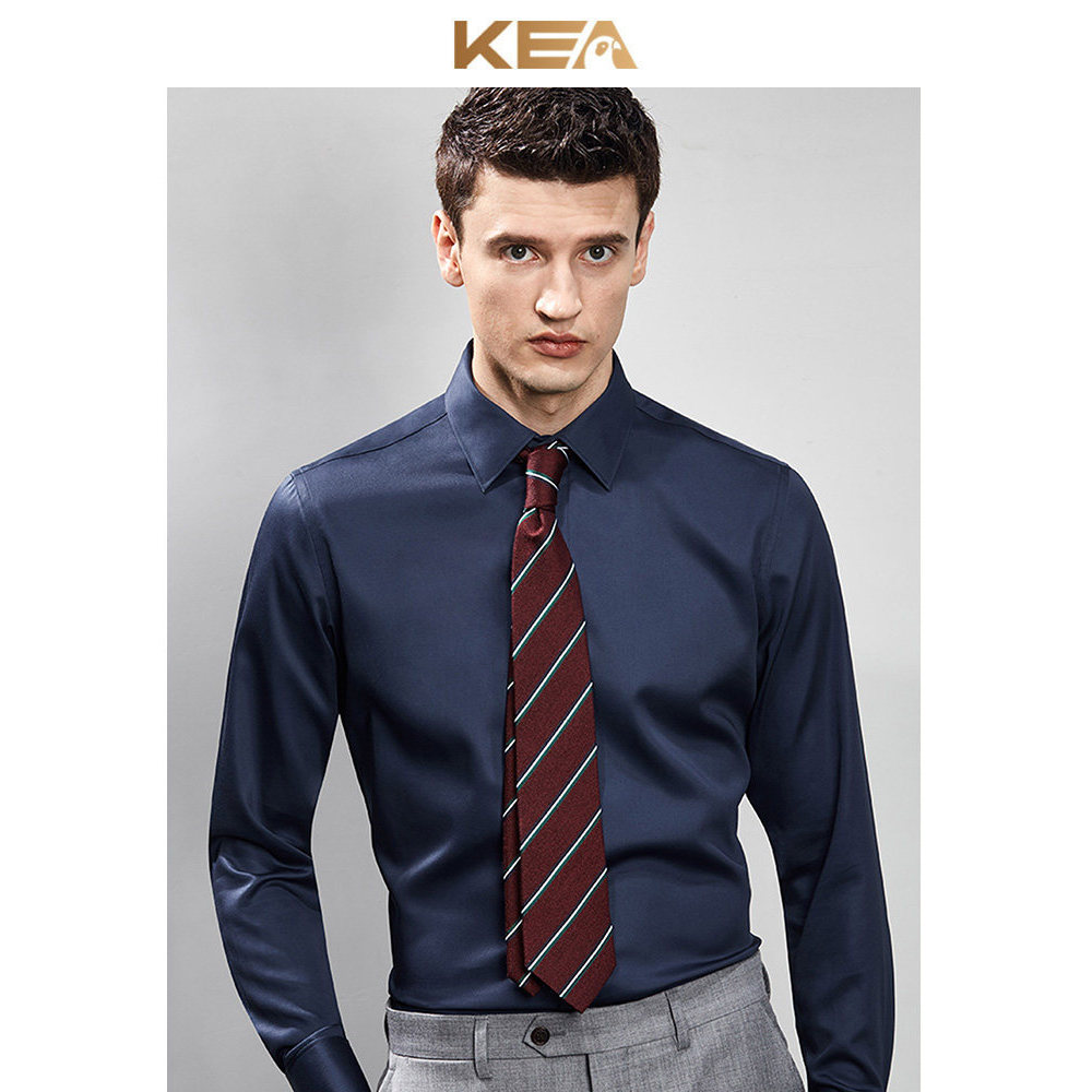 KEA outono azul marinho francês abotoaduras camisa de negócios Formal Wear não-ferro fino-ajuste terno camisa de algodão