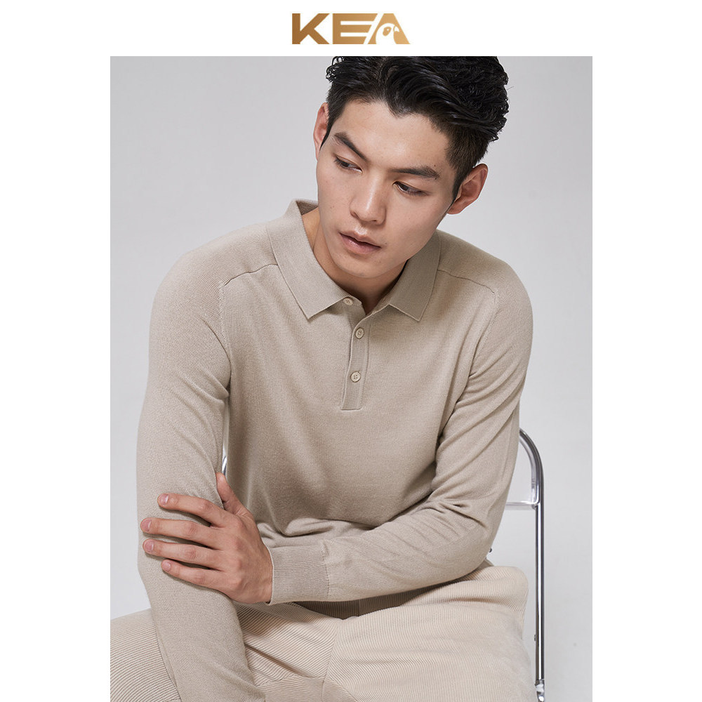 KEA outono masculino de manga comprida camisa POLO de malha pulôver ovelha camisola lapela botão-pescoço camisola interi