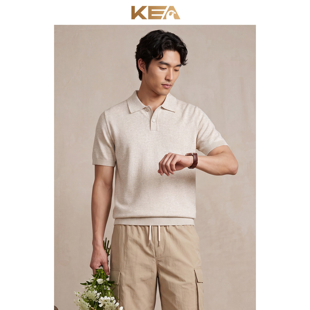 KEA2026 Verão Hong Kong Estilo Masculino Textura Casual Suéter Leve Lapela Camiseta de Manga Curta Camisa POLO