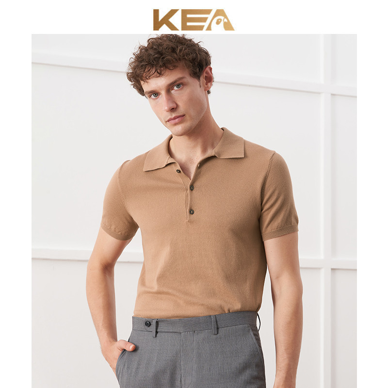 KEA Camisa polo masculina de malha de verão cavalheiro italiano Casual puro algodão Xinjiang lapela cáqui camiseta de ma