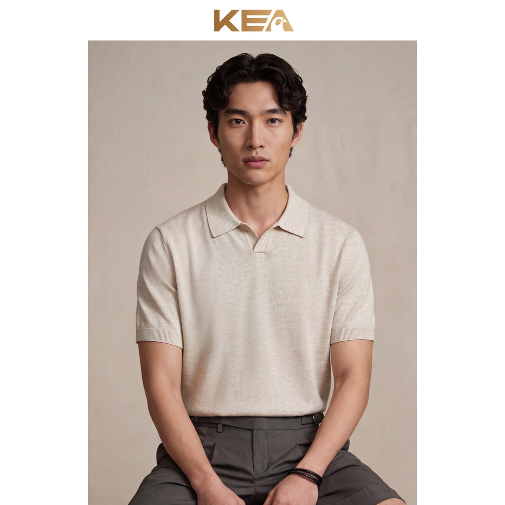KEA verão masculino cor sólida Tencel linho malha POLO camisa lapela italiano elegante Casual camiseta de manga curta