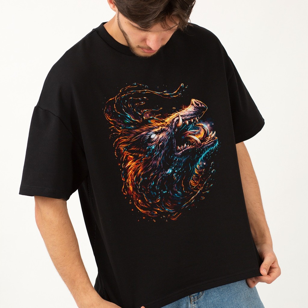 Camiseta Oversized Gola Alta Streetwear Algodão Estilo Urbano Treino Casual Preto Estampada Todas Ocasiões JAVALI 80