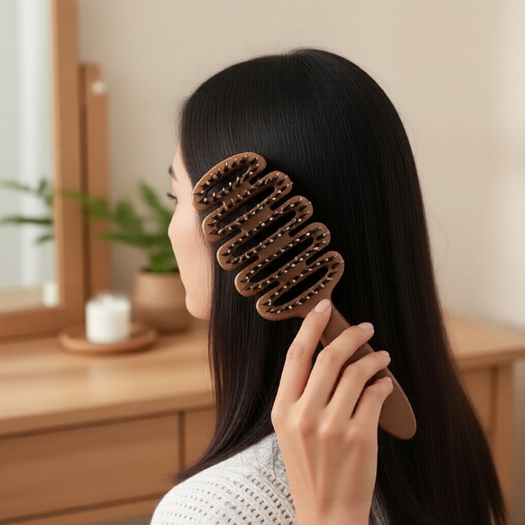 Pente Oco Profissional Pinecone – Escova de Cerdas de Javali para Massagem no Couro Cabeludo em Extensões e Salão