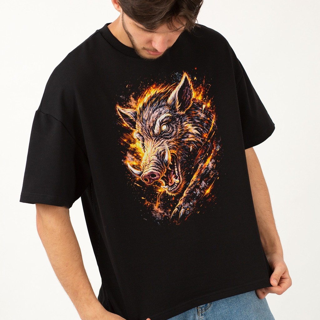 Camiseta Oversized Gola Alta Streetwear Algodão Estilo Urbano Treino Casual Preto Estampada Todas Ocasiões JAVALI 72