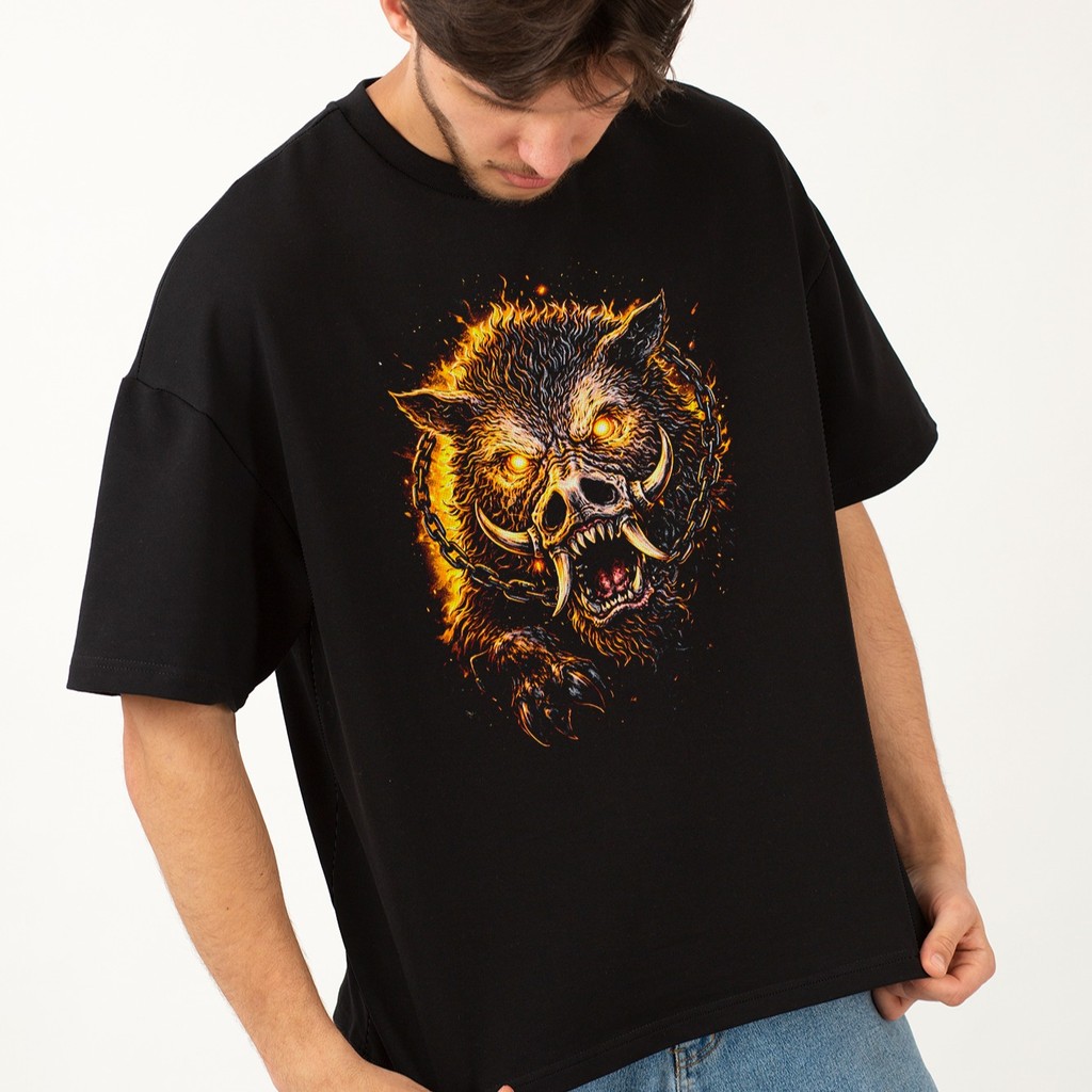 Camiseta Oversized Gola Alta Streetwear Algodão Estilo Urbano Treino Casual Preto Estamp Todas Ocasiões JAVALI 106