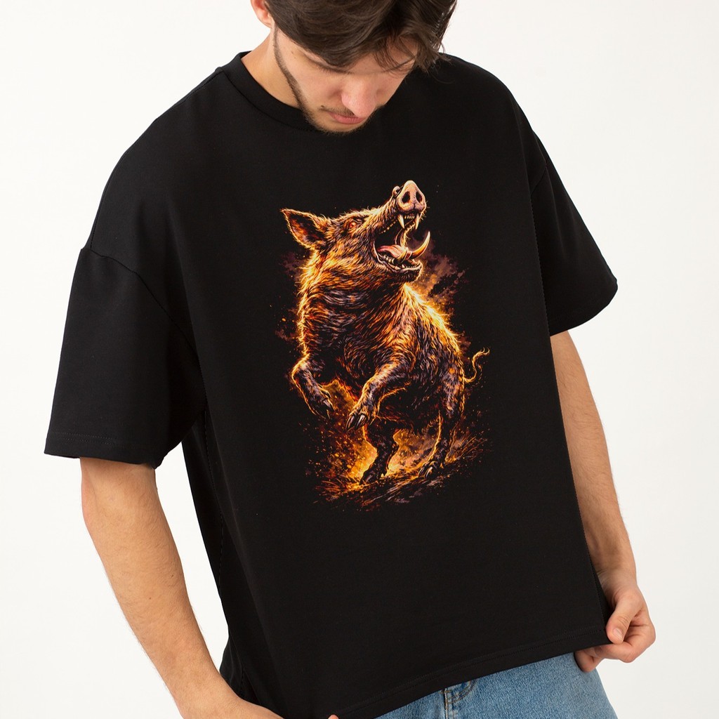 Camiseta Oversized Gola Alta Streetwear Algodão Estilo Urbano Treino Casual Preto Estampada Todas Ocasiões JAVALI 77