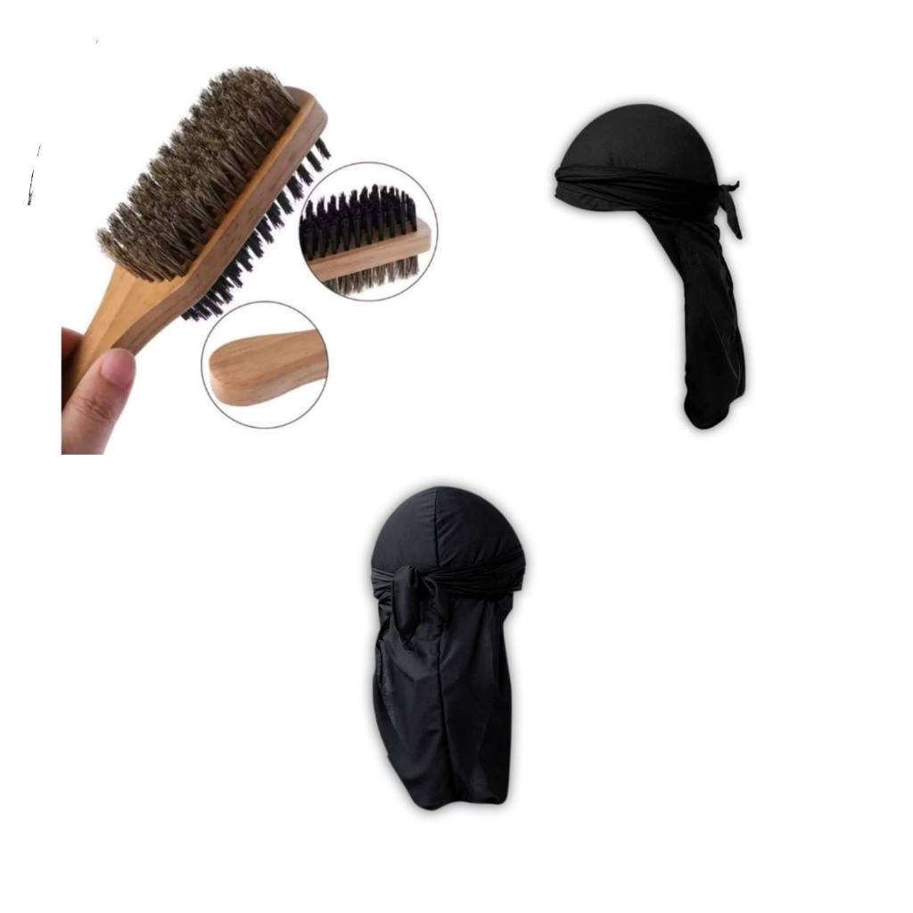 kit Waves Básico 1 Bandana Durag 1 Escova Dupla Javali.