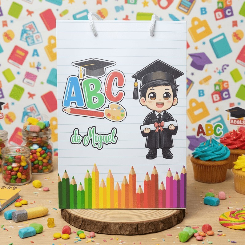 Sacolinha (M) Personalizada Lembrancinha Formatura ABC Menino.