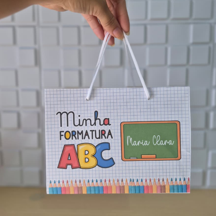 Sacolinha personalizada formatura abc / sacolinha surpresa formatura abc