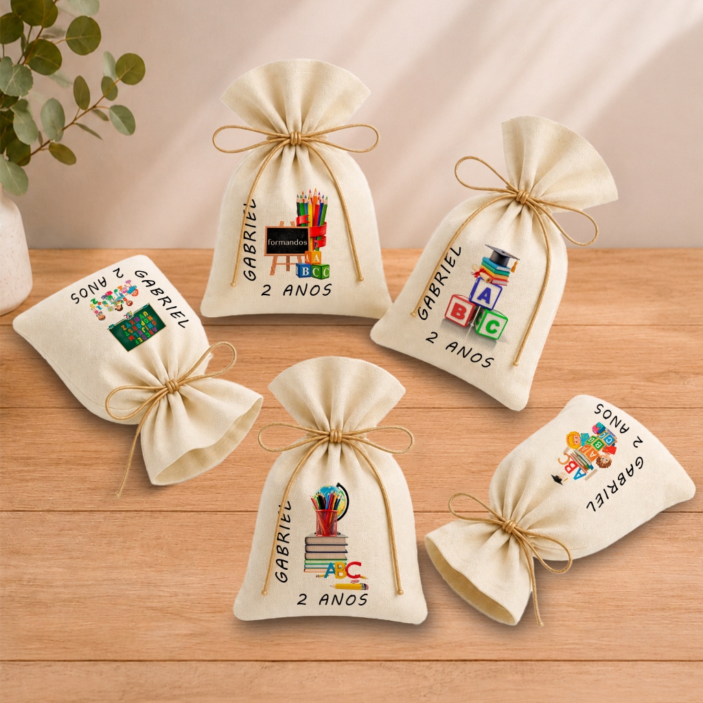 Kit 20 Saquinhos Sacolinhas Lembrancinha Personalizada Festa Infantil Aniversário ABC Formatura 11x17