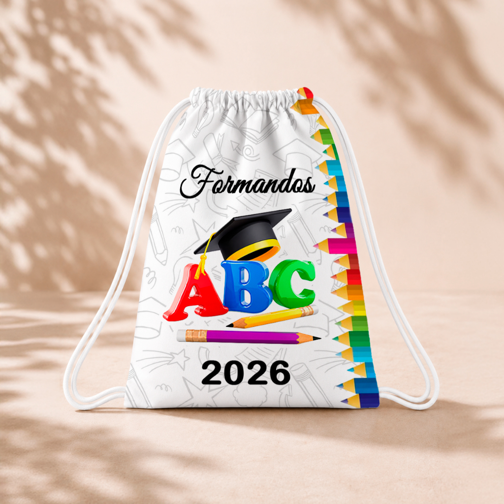 10 Mochila Personalizada 18x26 Sacolinhas Festa Aniversário Lembrancinha ABC formatura M1