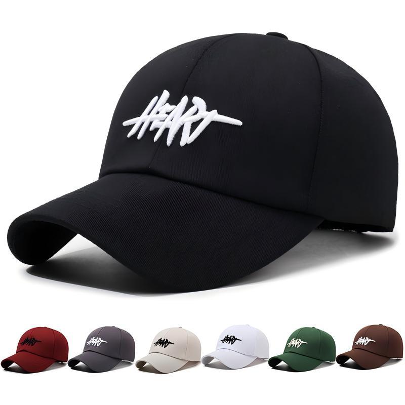 Boné Beisebol Unissex Bordado HEART Estilo Hip Hop Ajustável Chapéu Casual Proteção Solar Varias Cores