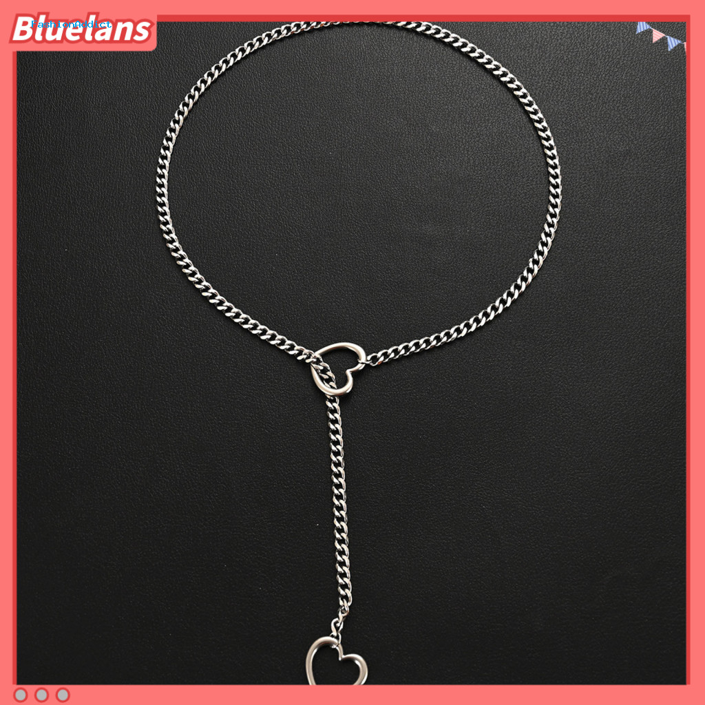 Lady Polished Necklace Women’s Heart-shaped Hollow Pendant Adjustable Stainless Steel Chain Hop Punk Style Jewelry for
