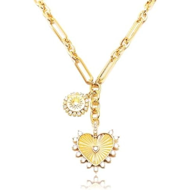ORIGENCE Sun Heart Colar Para Mulheres Banhado A Ouro 18K Coração Pingente Chunky Chain Gargantilha Colares Hip Hop Char