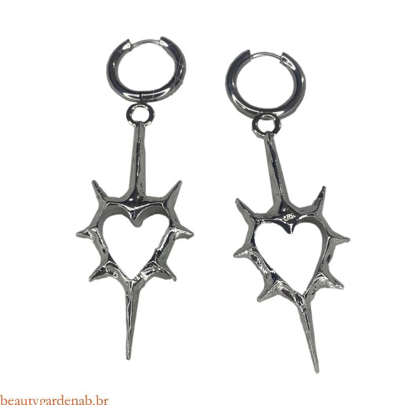 beautygardenab Punk Thorn Heart Dangle Brincos Hip Hop Hoop Góticos Huggie