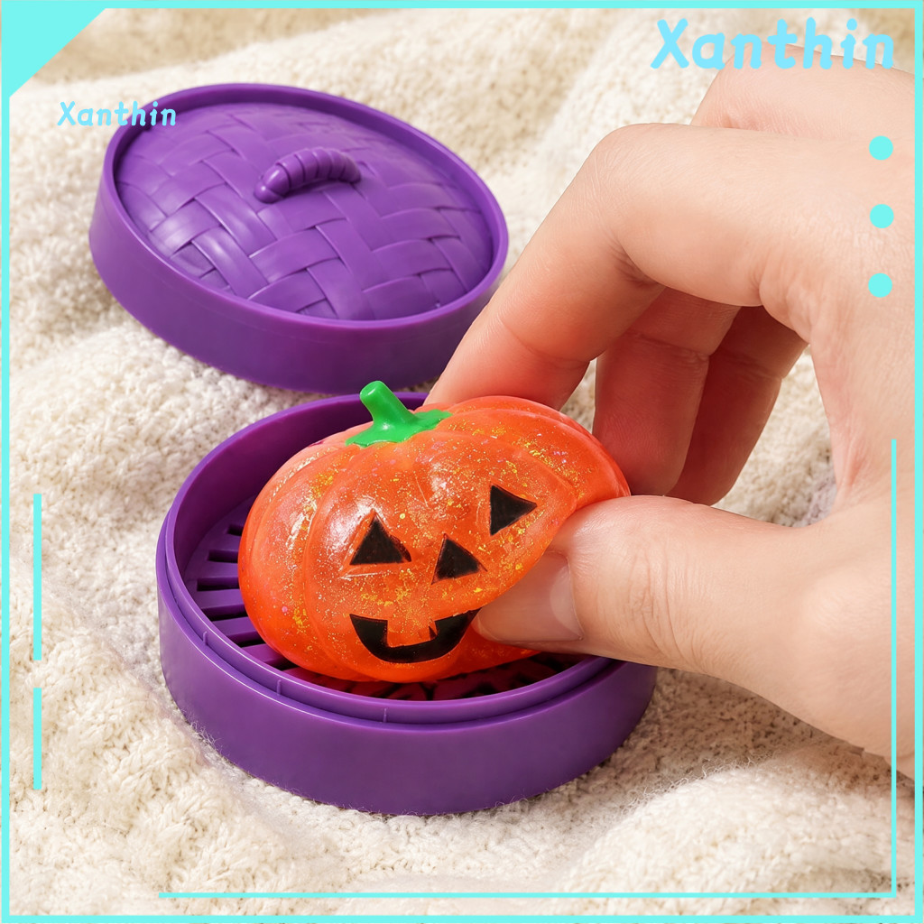 Stretchy Pumpkin Toy Squeeze 4pcs Halloween Stress Relief Toys with Glitter Fidget for Kids Adults Party Favors Fun for